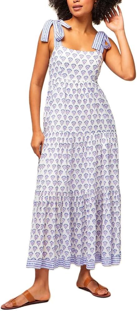 Women Boho Tie Shoulder Dress Y2k Floral Smocked Long Flowy Dresses Cute Summer Beach Spaghetti S... | Amazon (US)