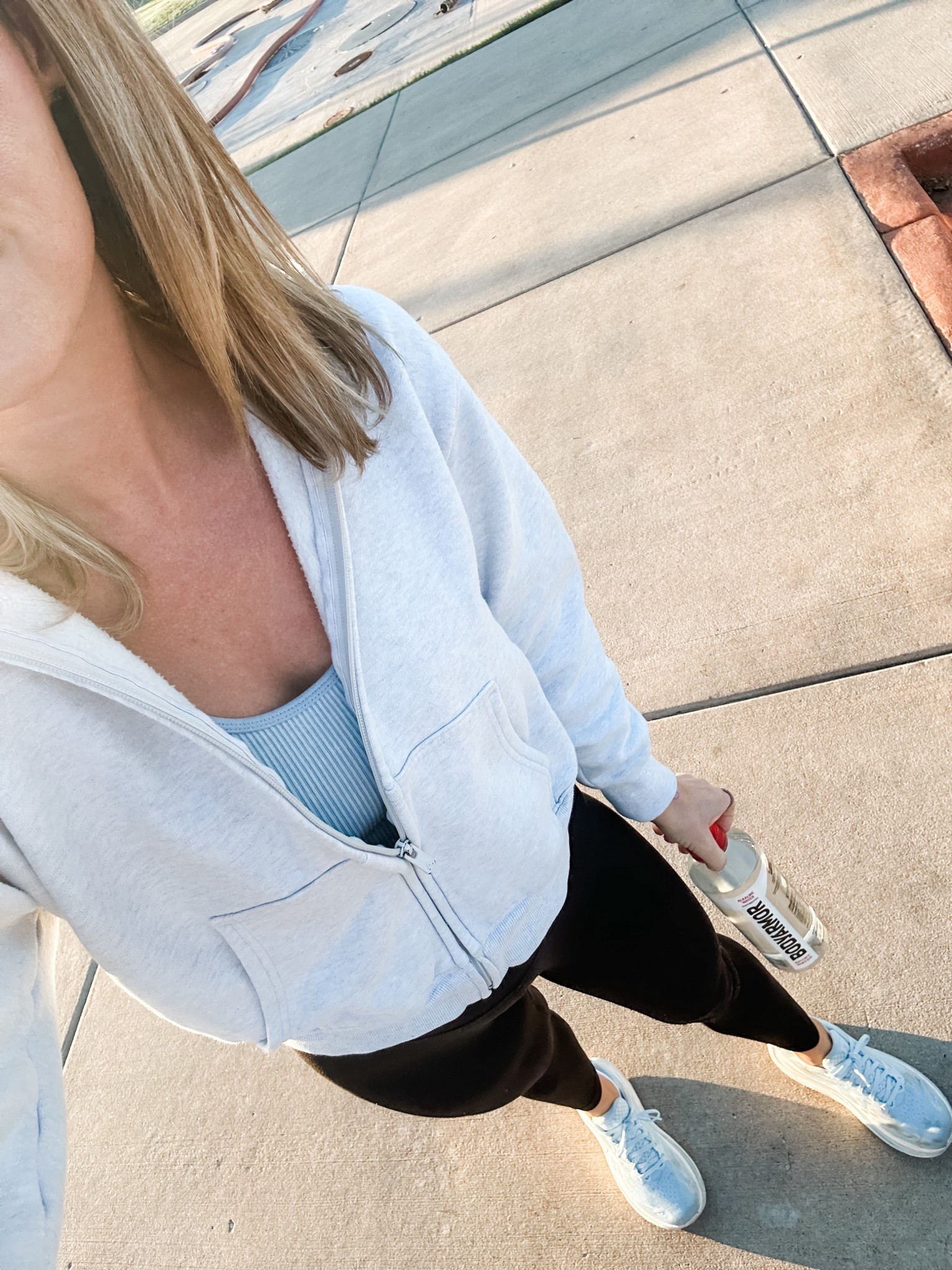 Quick change into this cozy travel outfit! I love this blue top. The back is so unique!  

#LTKActive #LTKFindsUnder50 #LTKStyleTip