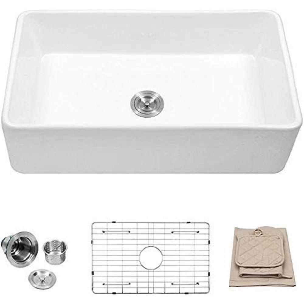 LORDEAR Fireclay 33 in. Single Bowl Farmhouse Kitchen Sink, Glossy | The Home Depot