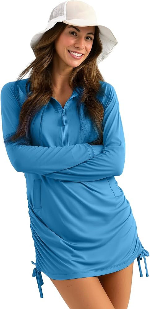 Palmyth Womens Swim Cover Up UPF 50+ Long Sleeve Hooded Dress with Pockets Sun Protection SPF Bea... | Amazon (US)
