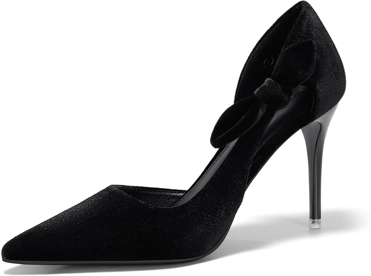 Coutgo Womens Stiletto High Heels Closed Pointed Toe Bow Pumps D'Orsay Wedding Bride Dress Shoes | Amazon (US)