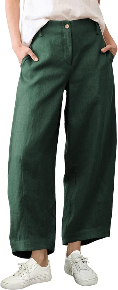 Tanming Womens Linen Pants Casual Capri Baggy Wide Leg Trousers Palazzo Pants Beach Vacation Outf... | Amazon (US)