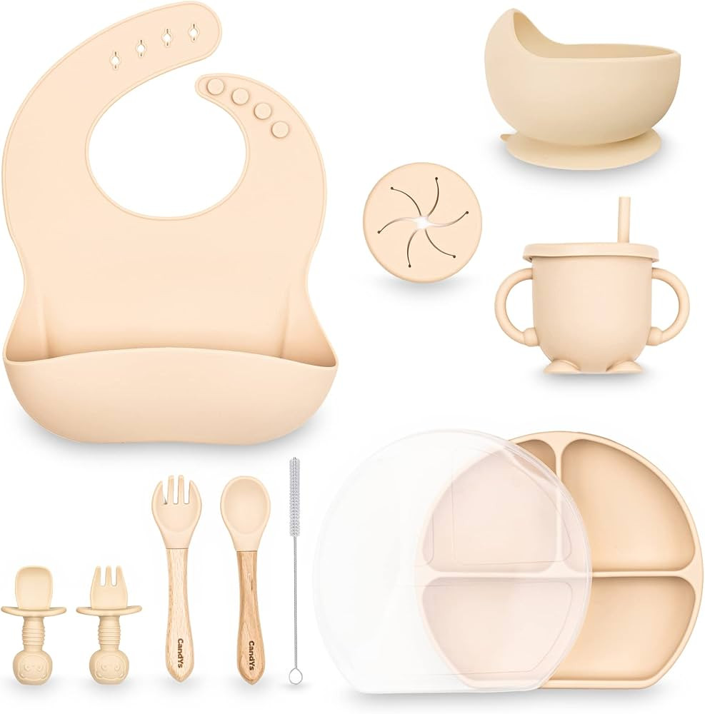Silicone Baby Feeding Set – 10Pcs Baby Feeding Supplies with Suction Bowls and Plates, Fork, Sp... | Amazon (US)