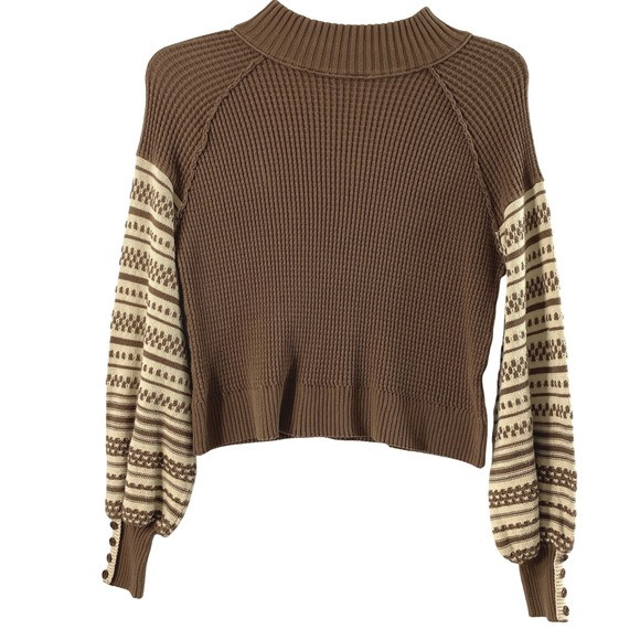 Ee:some Brown Knit Mock Neck Top Womens Medium Balloon Sleeve Sweater Casual | Poshmark