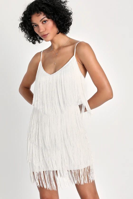 Get in the Groove White Sequin Fringe Bodycon Dress | Lulus