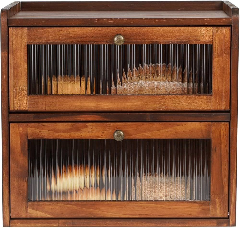 Sunhoo Bread Box for Kitchen Countertop Wooden Bread Storage Container Bin 2 Layer Breadbox Holde... | Amazon (US)