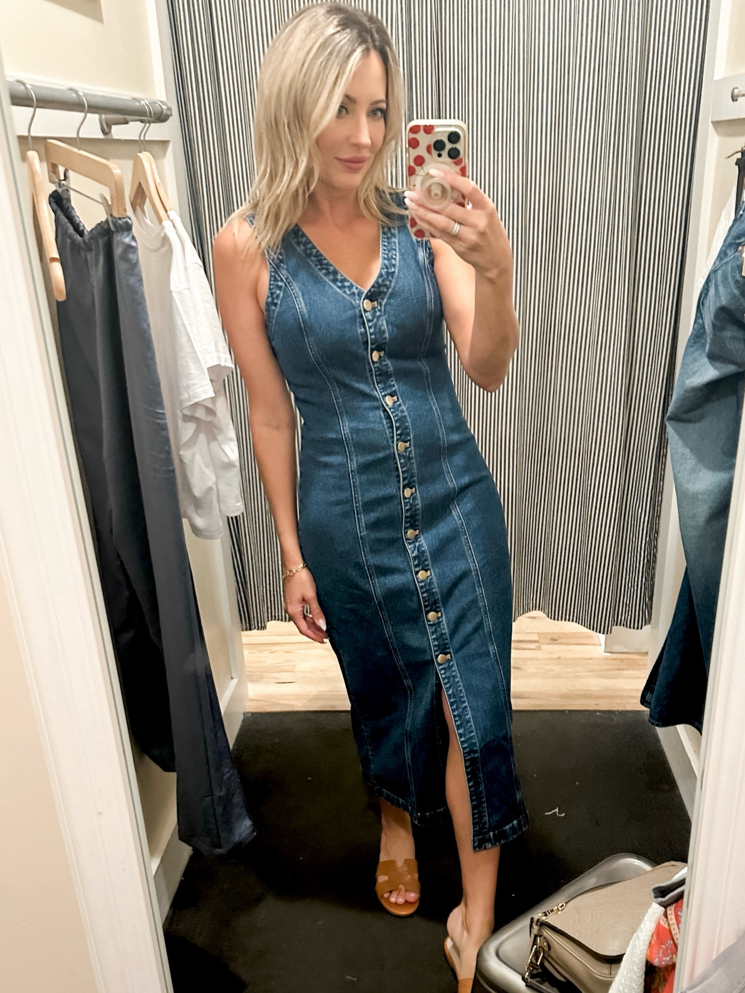 white christmas dresses V-Neck Sleeveless Denim Midi Dress – Baci Fashion