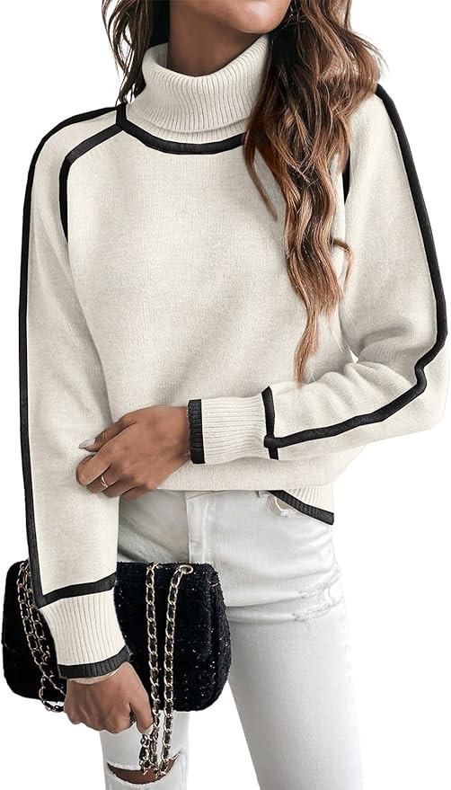 EVALESS Fall Sweaters for Women Trendy 2025 Cute Cozy Turtleneck Long Sleeve Colorblock Knitted P... | Amazon (US)