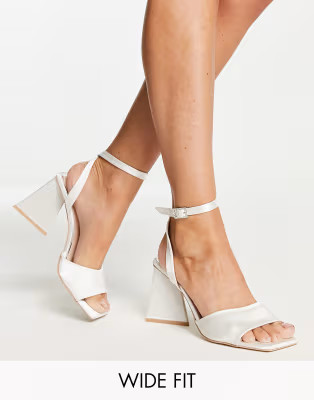 Be Mine Bridal Wide Fit Monika flare mid heel sandals in ivory | ASOS | ASOS (Global)