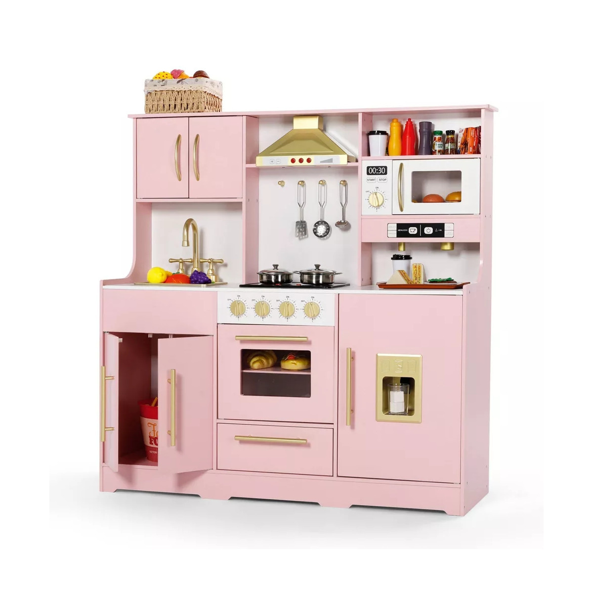 Kinder King Wooden Kids Play Kitchen, Pretend Play Kitchen Playset w/Sounds for Toddlers. - Pink | Macy's