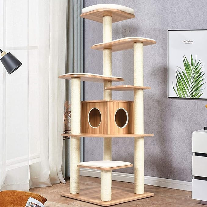 Tangkula Tall Cat Tree, 69-Inch Modern Cat Tower with Sisal Rope Scratching Posts, Wood Cat Tree ... | Amazon (US)