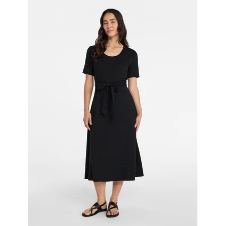 Time and Tru Women's Knit Midi Dress with Tie Belt, Sizes XS-XXXL | Walmart (US)