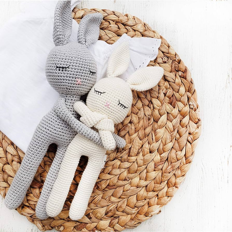 Cotton Crochet Bunny Doll Rattle "Sleepy Head Bunny" Toy | 13 inch Baby First Stuffy Amigurumi Bu... | Amazon (US)