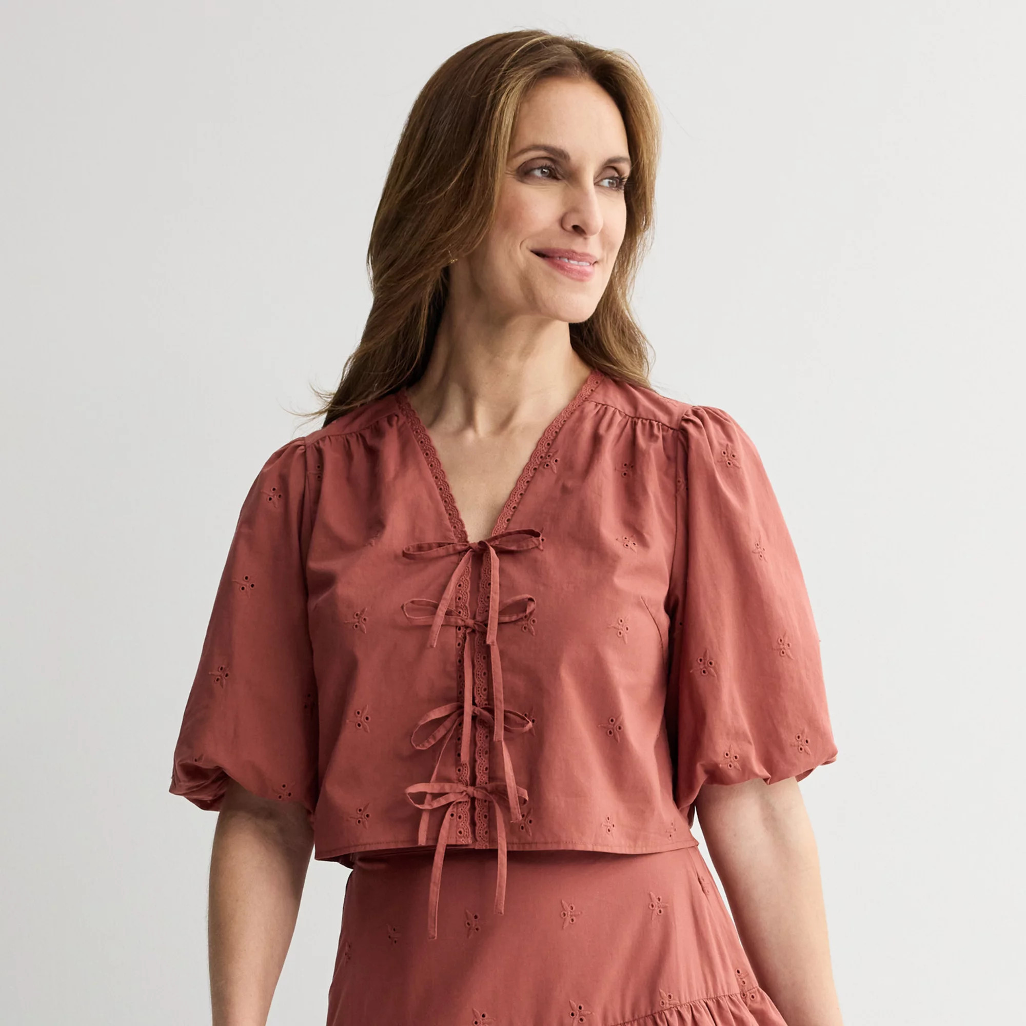 Women's Farmers Market Bow Front Eyelet Top | Kohl's