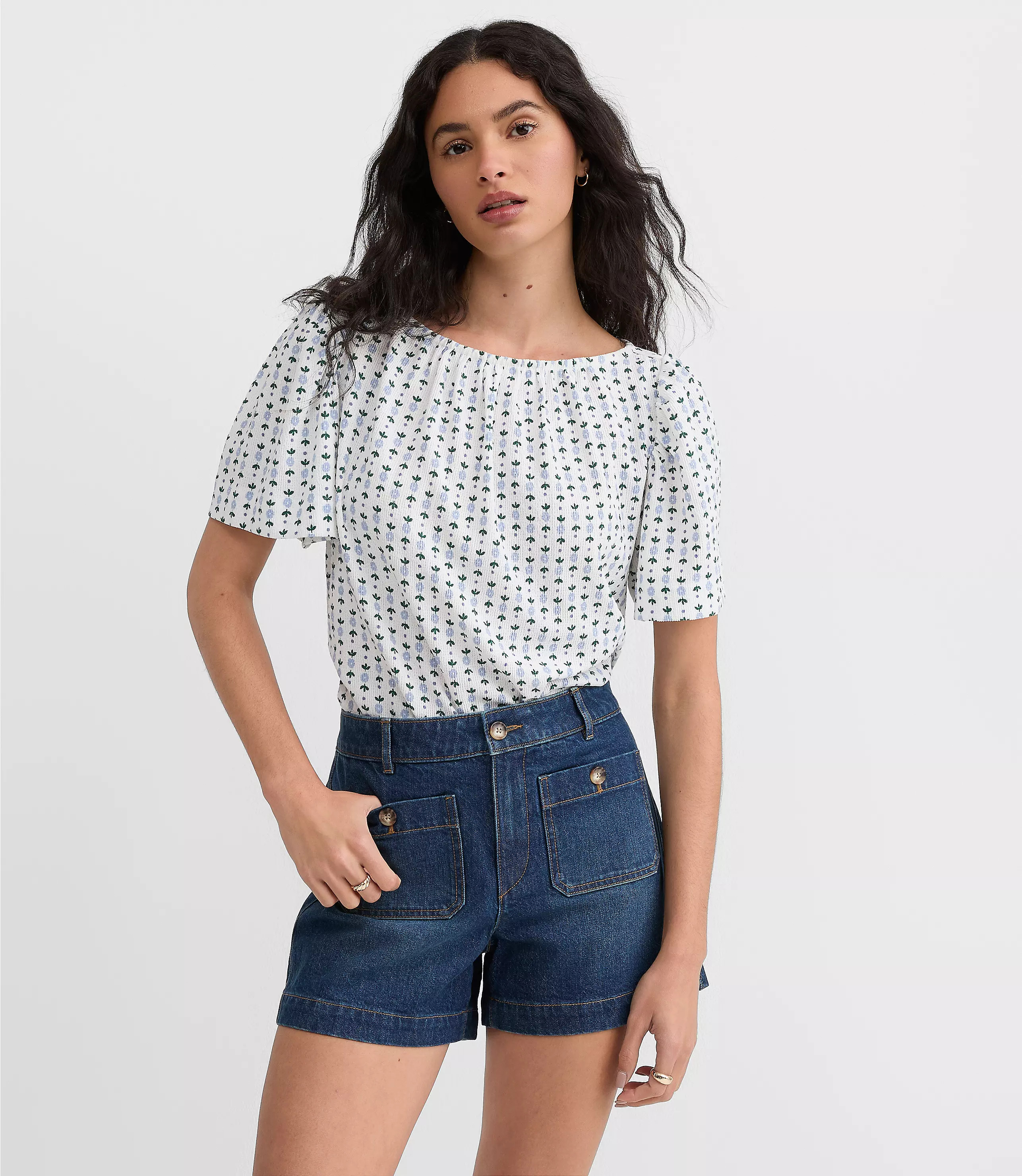 Floral Flutter Sleeve Boatneck Top | LOFT