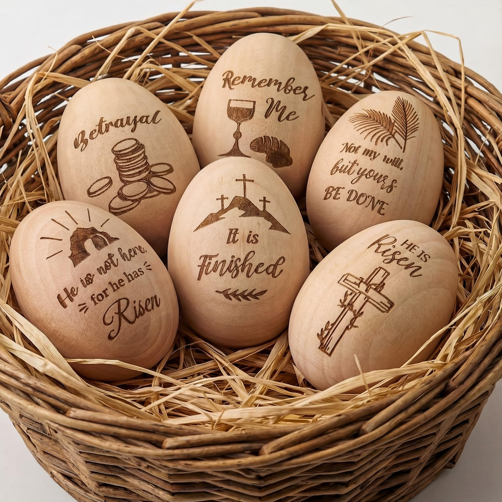 Bucherry 6 Pcs Easter Wooden Eggs Christian Eggs for Basket Stuffers Gifts Decor Religious Easter... | Amazon (US)