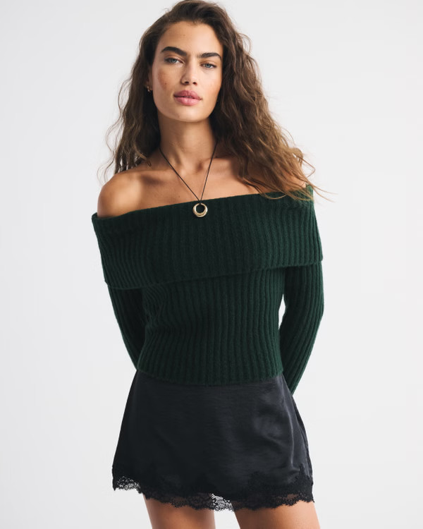 Ribbed Foldover Off-The-Shoulder Sweater | Abercrombie & Fitch (US)