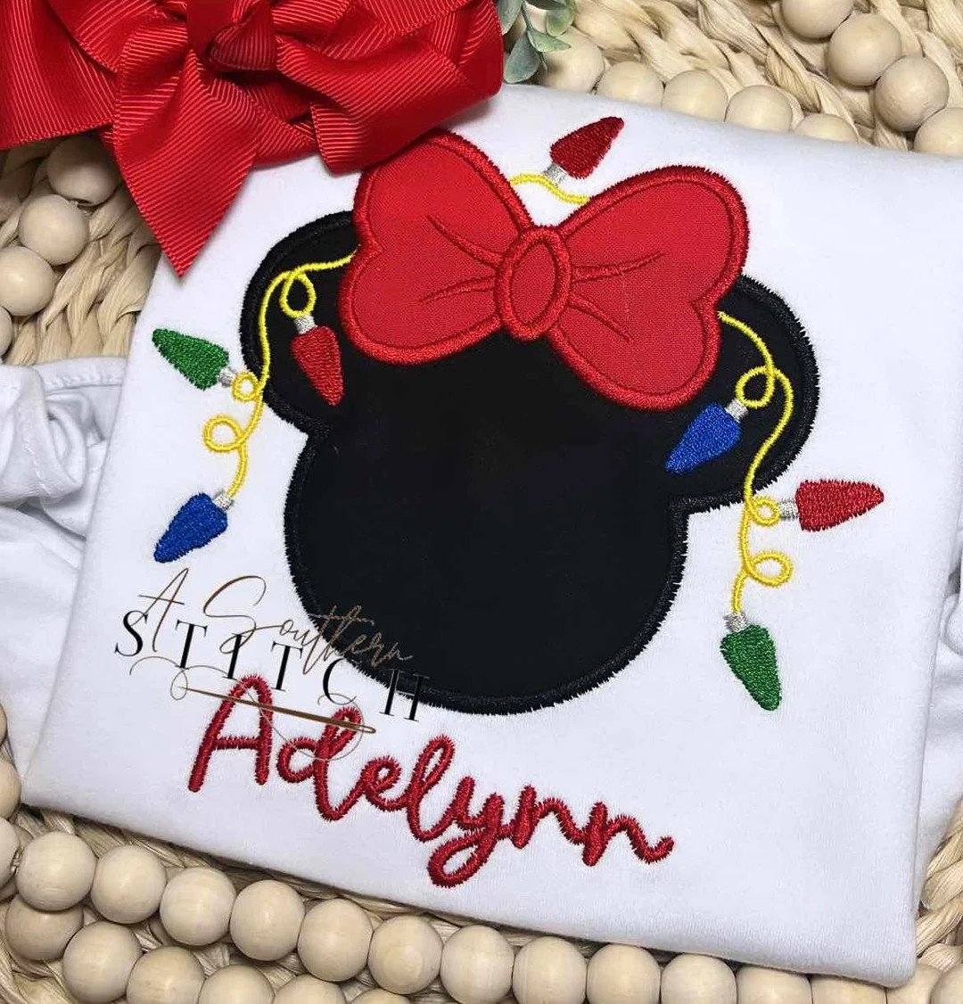Girl Mouse Christmas Appliqué Magical Christmas Shirt or Romper Holiday Shirt Romper Christmas A... | Etsy (US)