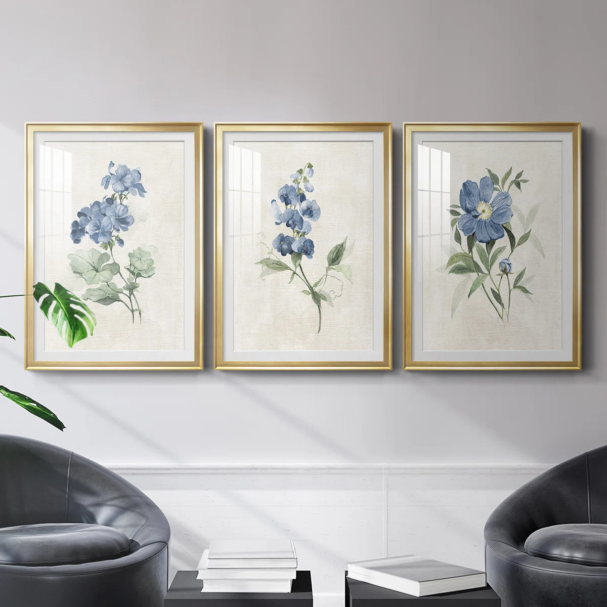 " Farmhouse Periwinkle I " 3 - Pieces Painting Print | Wayfair North America