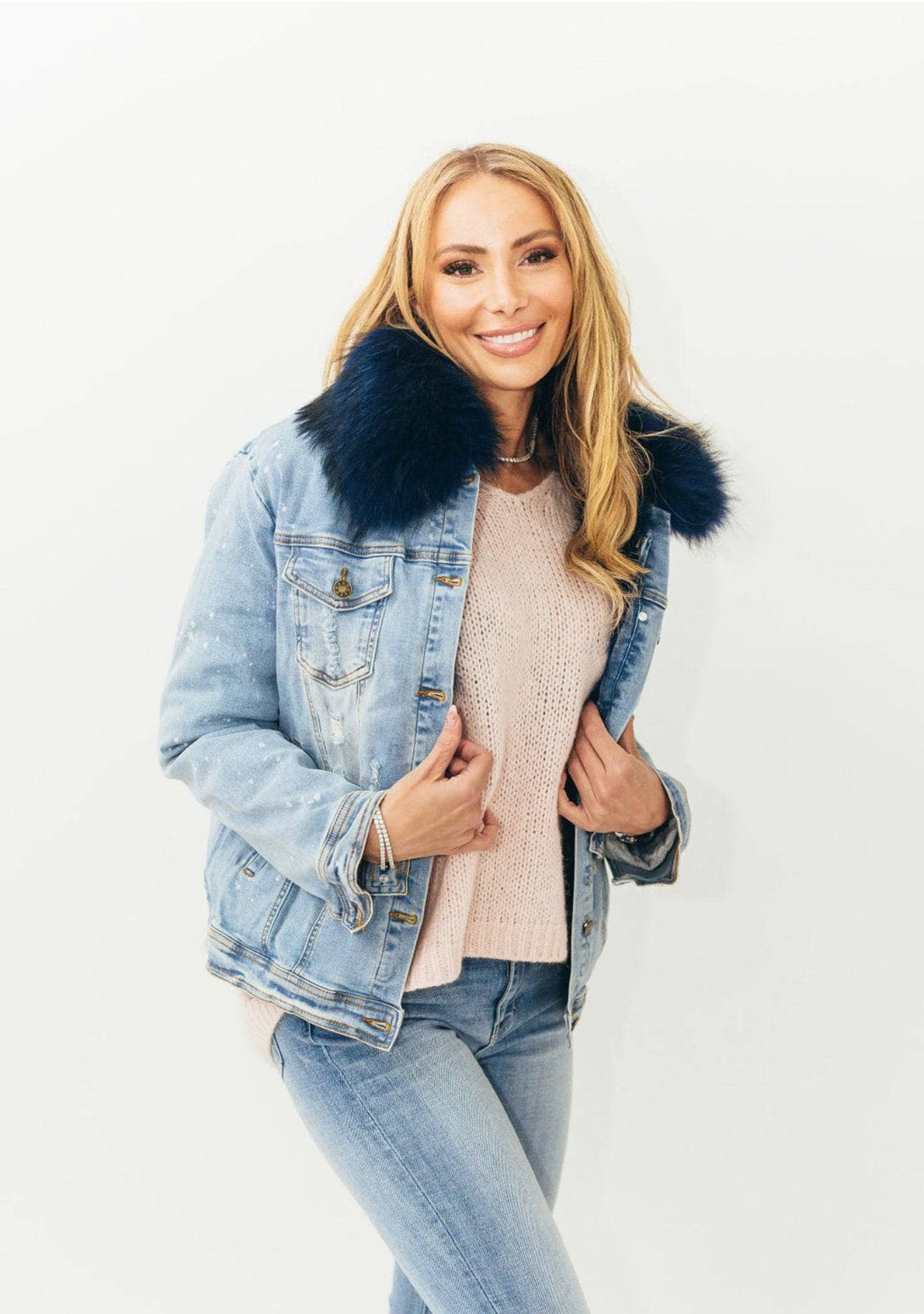 Women’s Ombre Fur Denim Jacket Adult Medium / Navy | Lola + The Boys