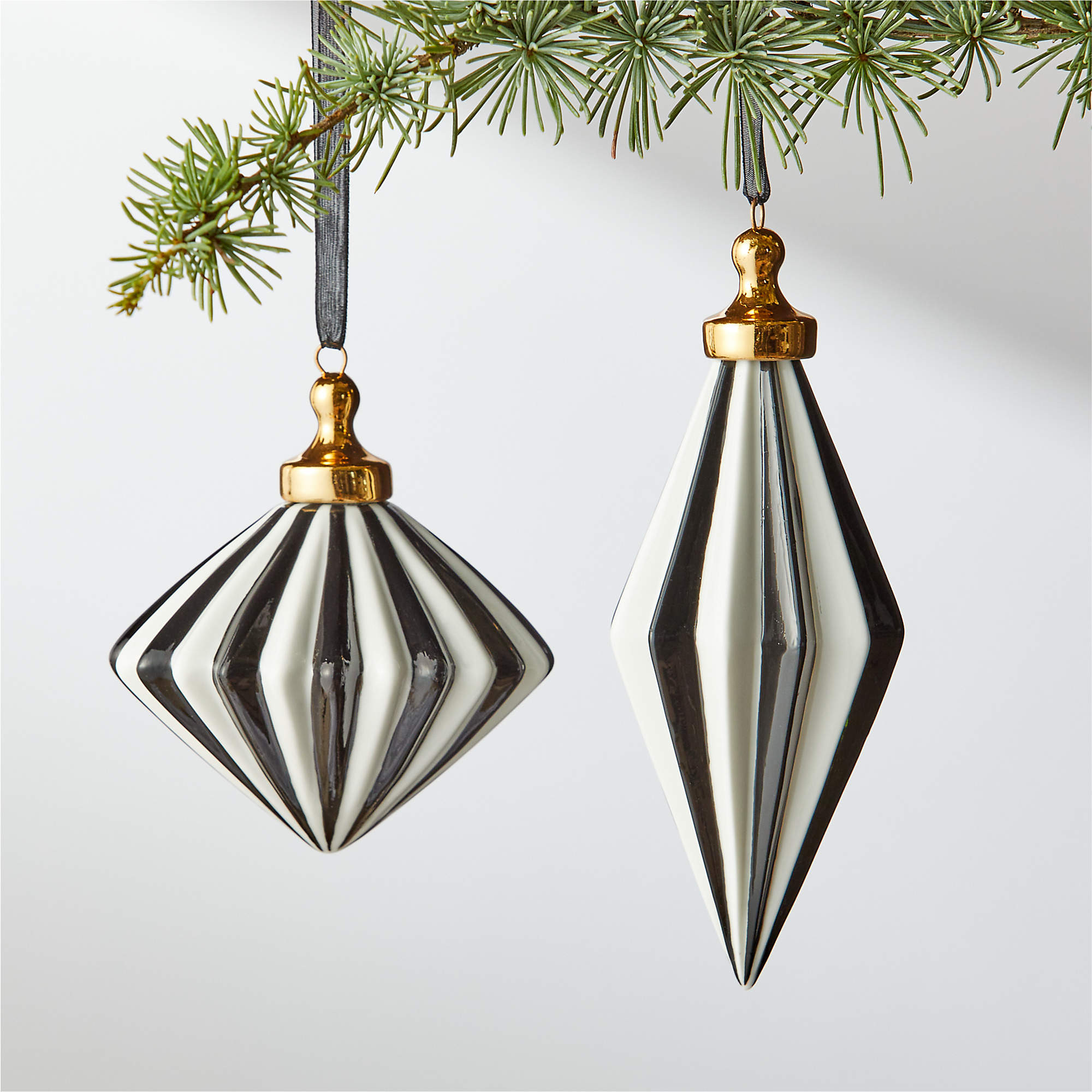 Bordeaux Hand-Painted Drop Green and White Glass Christmas Tree Ornament 3.5" + Reviews | CB2 | CB2