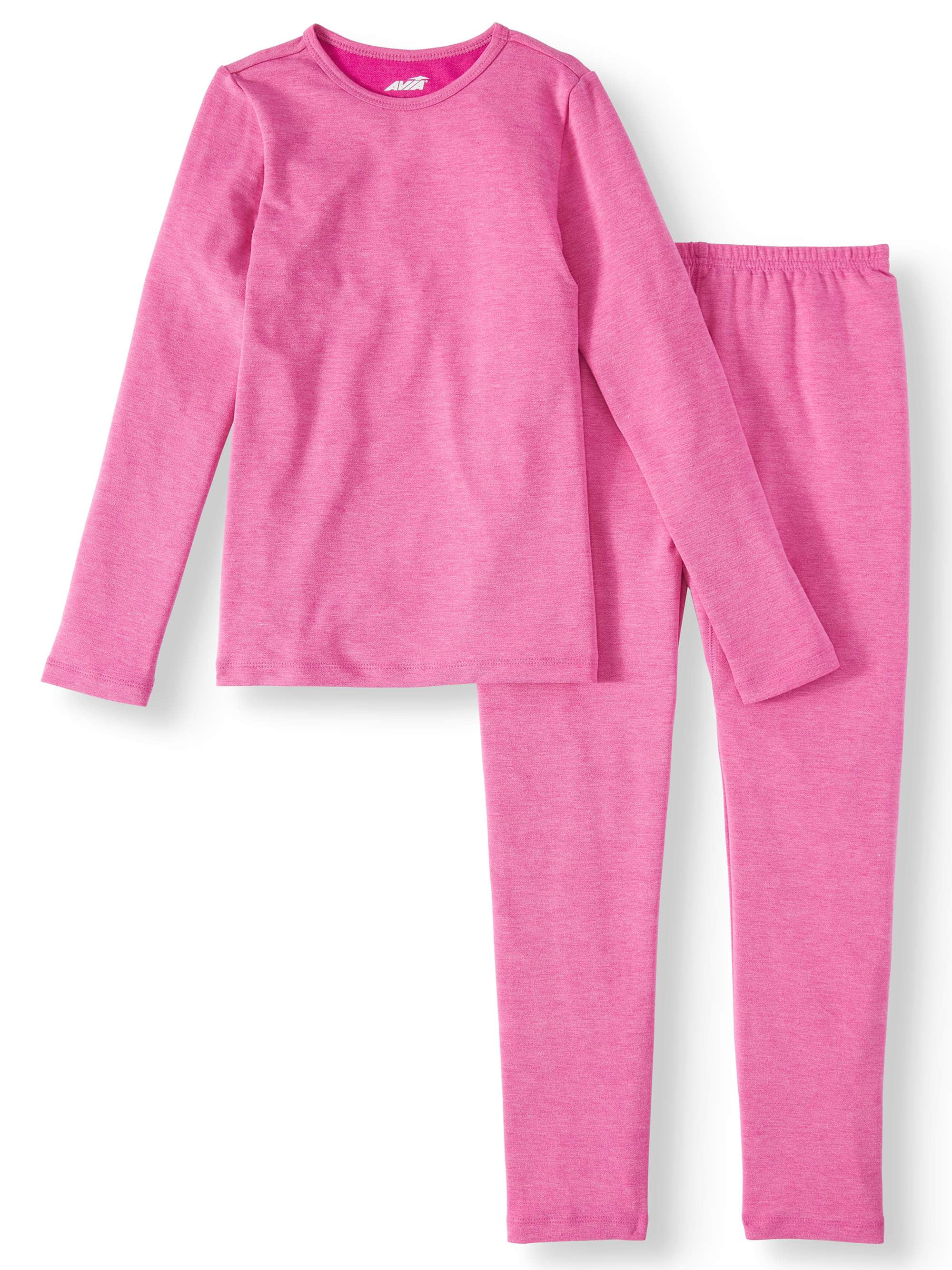 Avia Girls' Performance Super Soft French Terry Thermal Underwear, 2 Piece Set | Walmart (US)