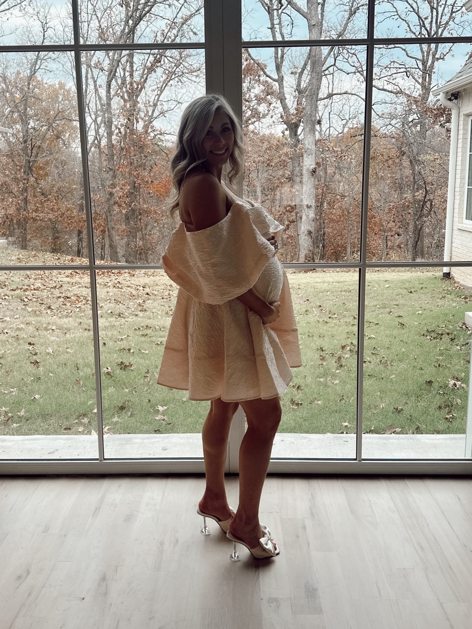 Baby shower dress 🎀 #pinkdress #bowheels #bowshoes #asosdress #amazonshoes #babyshowerheels