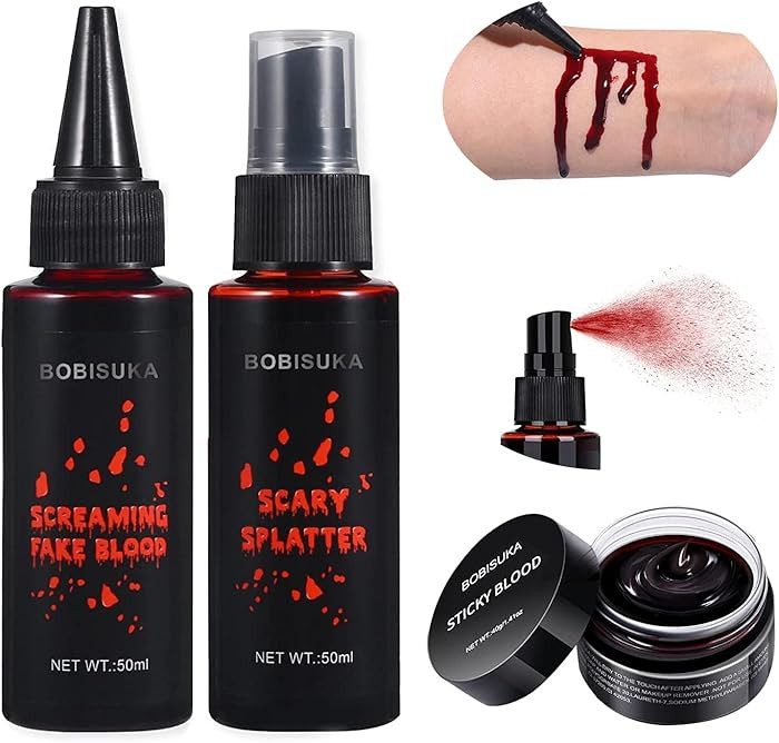 BOBISUKA 3PCS Halloween Fake Blood Makeup Kit - Coagulated 1.41oz + Spray 1.76oz + Dripping 1.76o... | Amazon (US)