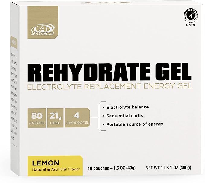 AdvoCare Rehydrate Gel - Electrolyte Replacement Energy Gel - Lemon Flavor - 10 Pouches | Amazon (US)