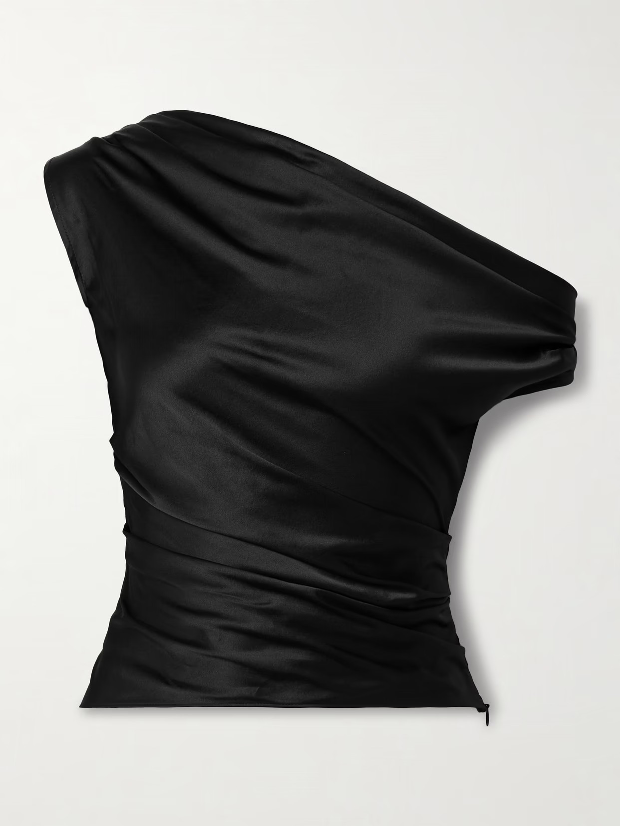 STAUD - Phare One-shoulder Draped Silk-blend Satin Top - Black | NET-A-PORTER (US)