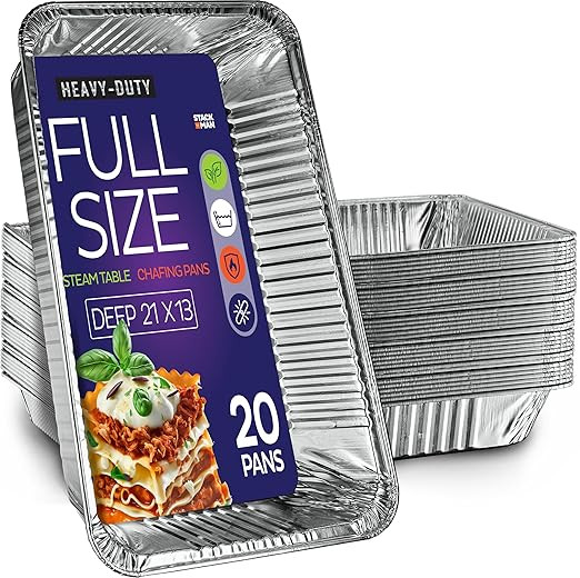 Full Size Large Aluminum Pans, Disposable Foil 21x13 Deep [20-Pack] Steam Table Chafing Pan - Ext... | Amazon (US)