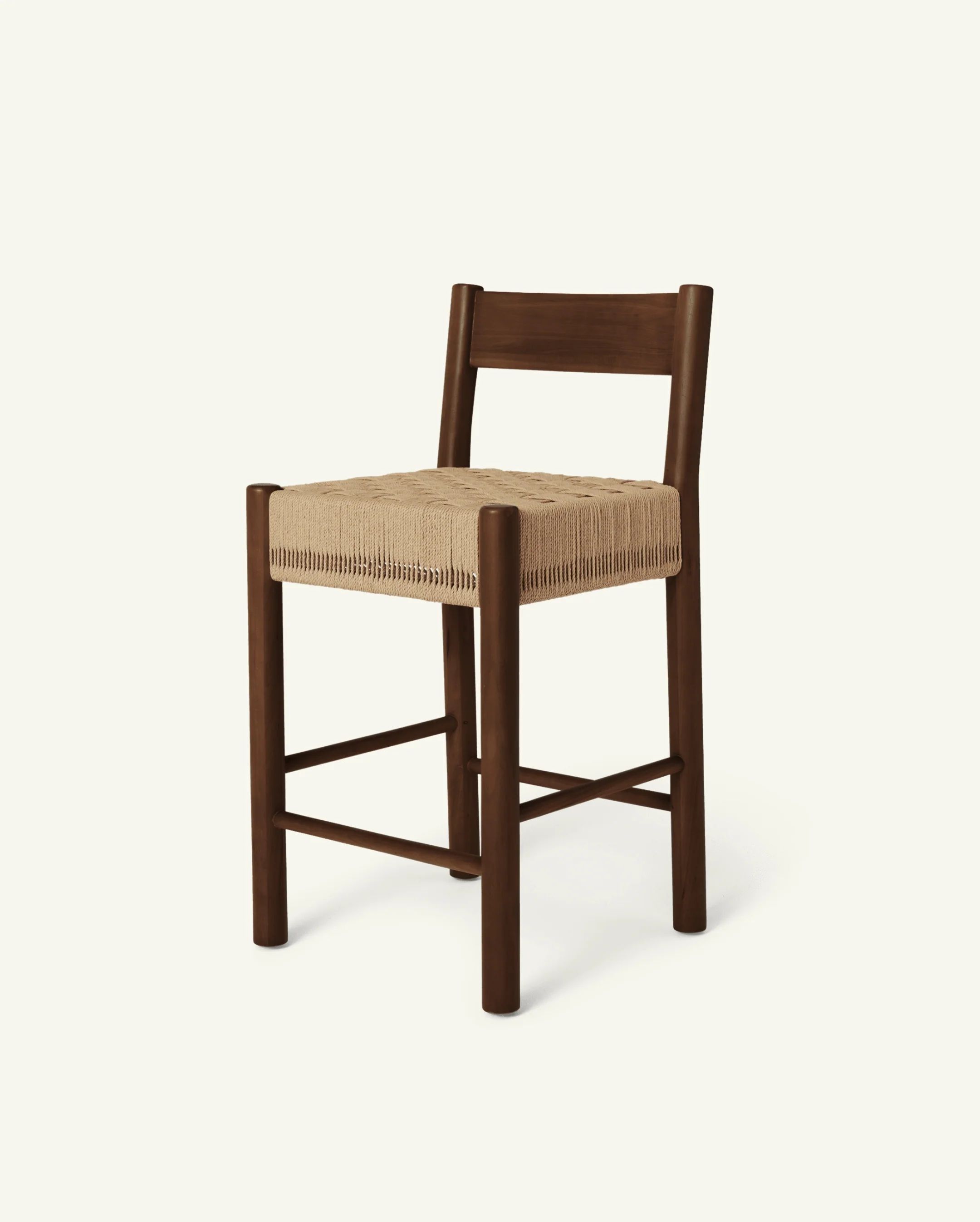 isa counter stool - brown oak with a woven checkerboard paper cord seat | Hati Home