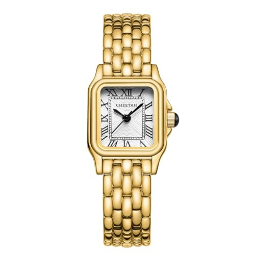 CHEETAH Gold Watches for Women with Small Vintage Bracelet, Rectangular Case Roman Dial | Amazon (CA)