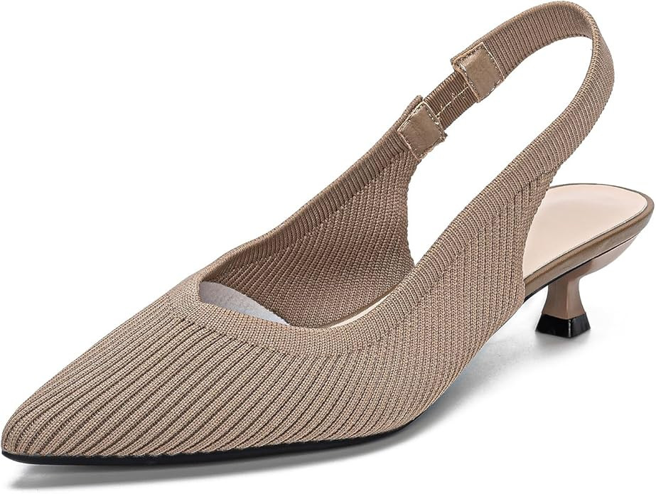 YEOJOU Slingback Heels for Women Comfortable Knit Closed Toe Kitten Heels Low Block Heel Pointed ... | Amazon (US)