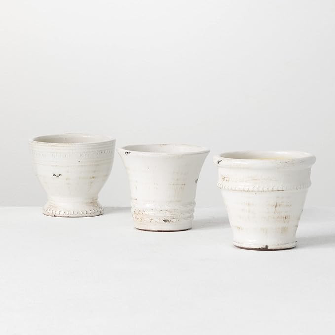 Sullivans Small White Ceramic Vase Set, Various Sizes, Distressed White, Set of 3 (CM2585) | Amazon (US)