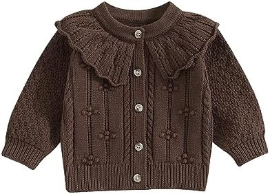 Baby Girls Knitted Cardigan Sweater Doll Collar Crochet Button Closure Cardigan Outerwear | Amazon (US)