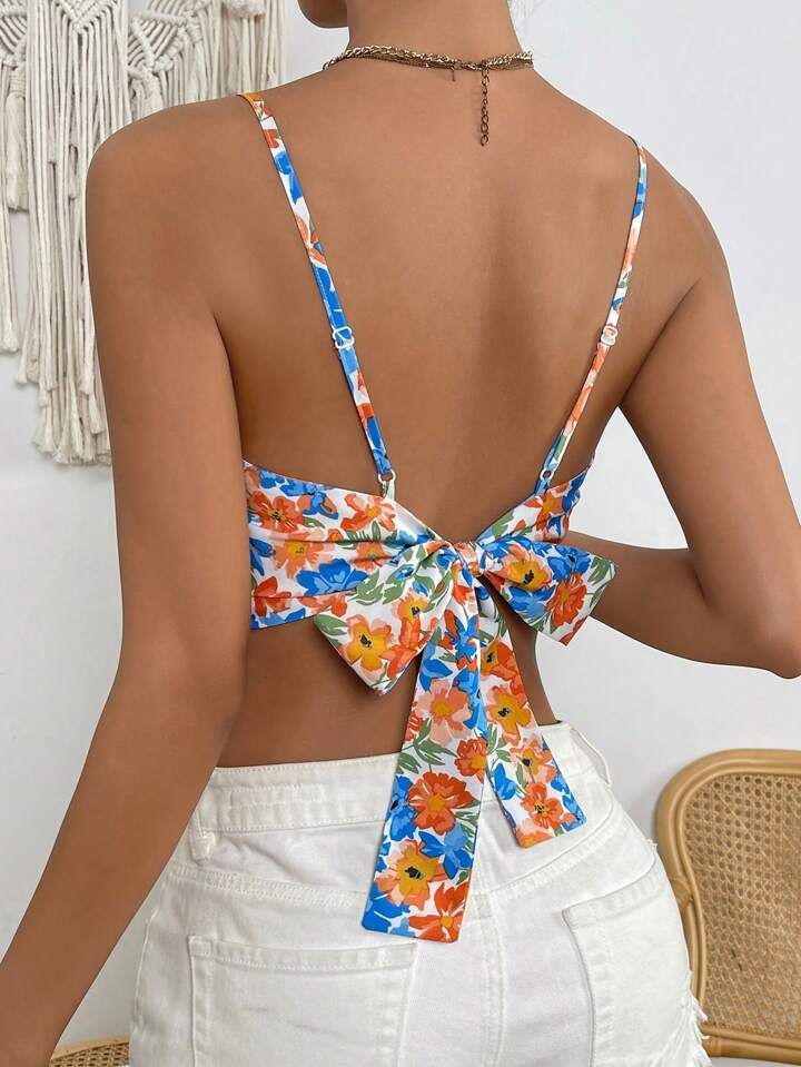 SHEIN WYWH Floral Print Tie Backless Cami Top | SHEIN