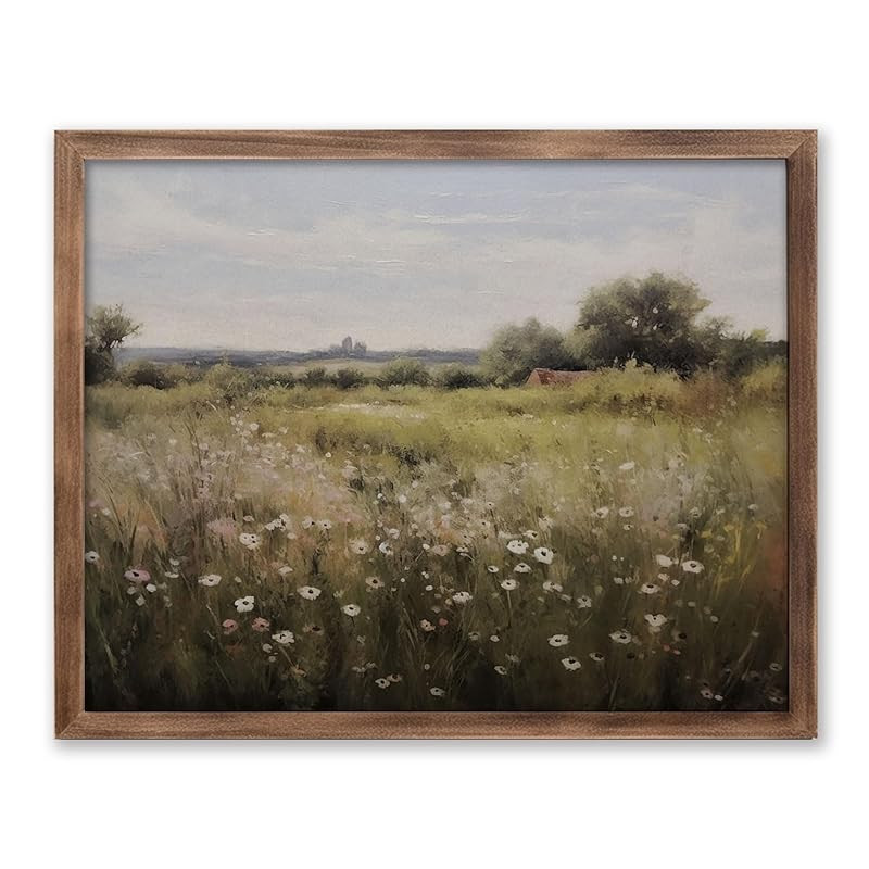 Wildflower Field Landscape Painting, Rustic Country Landscape Wall Decor, Vintage Meadow Landscap... | Amazon (US)