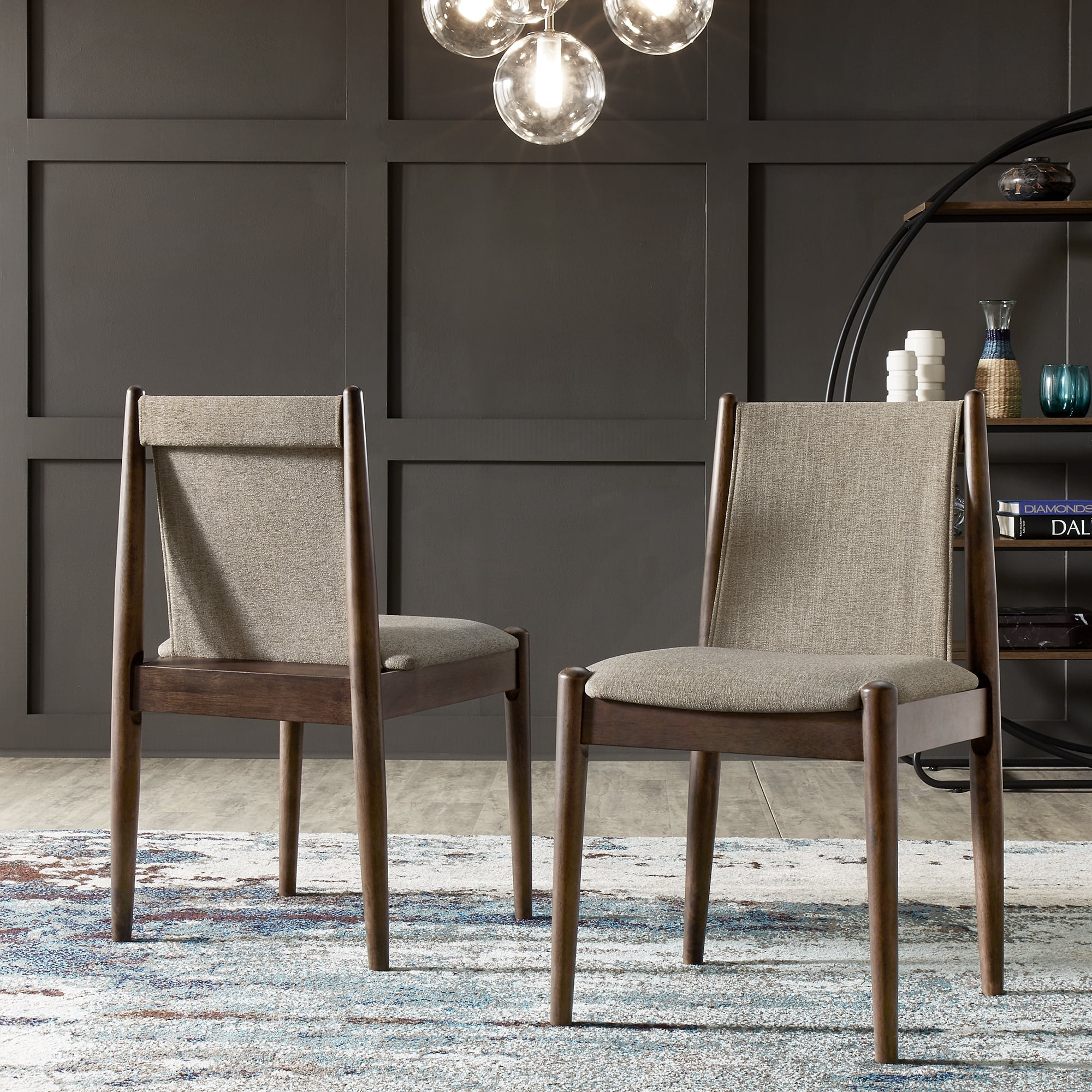 Weston Home Shaynah Walnut Finish Wood Cocoa Upholstered Dining Chairs, Set of 2 | Walmart (US)