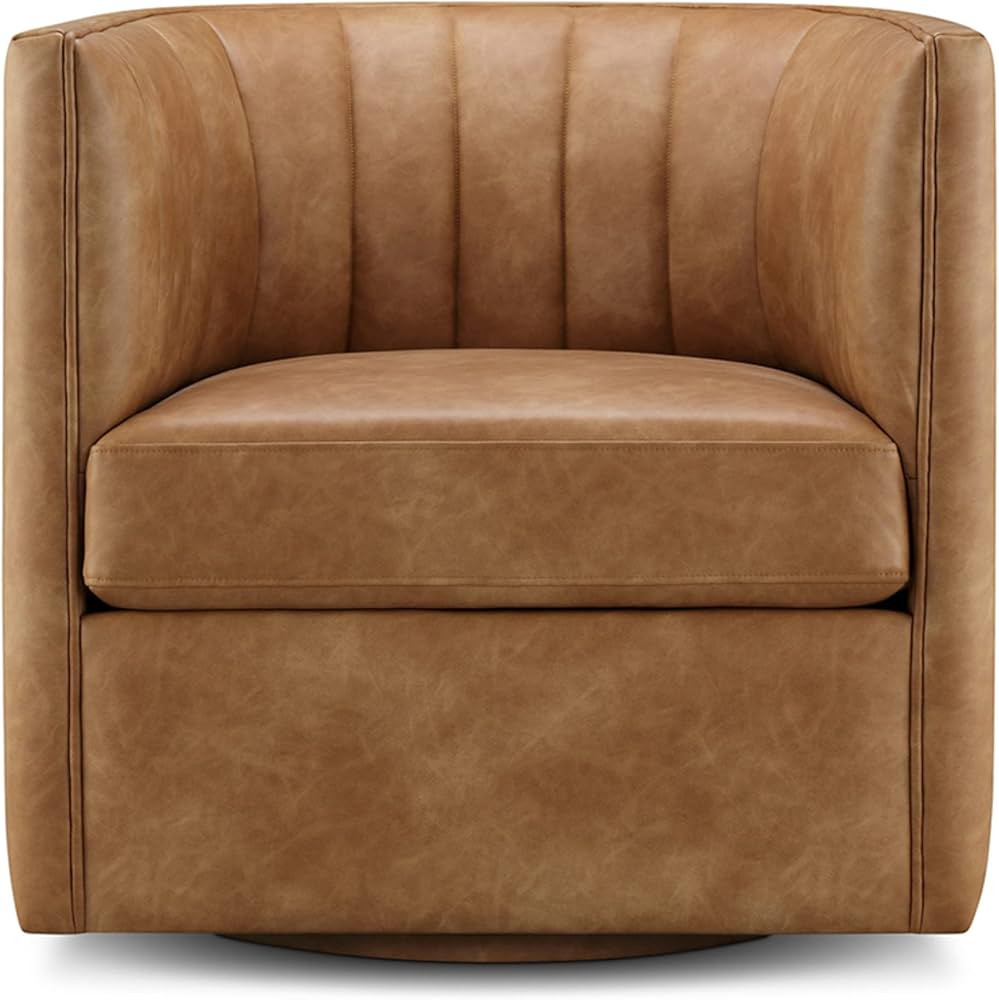 CHERS Rivet Mid-Century Modern Swivel Armchair, Channel-Tufted Faux Leather Accent Chair, 360-Deg... | Amazon (US)