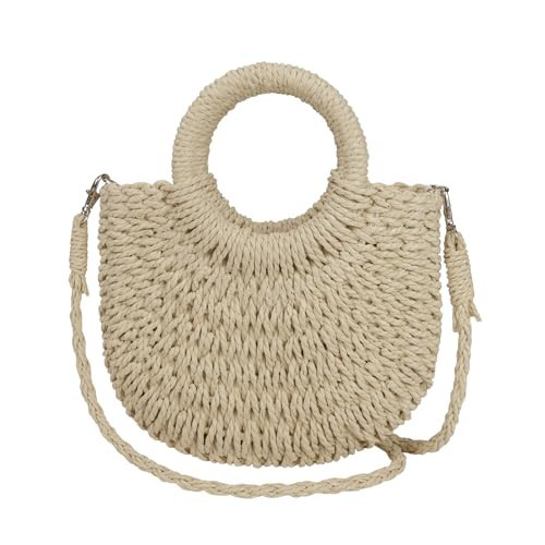 ASJFASHION Straw Beach Bags for Women Small Shoulder Bag Woven Handbag Summer Crossbody Purse (Beige) | Amazon (US)
