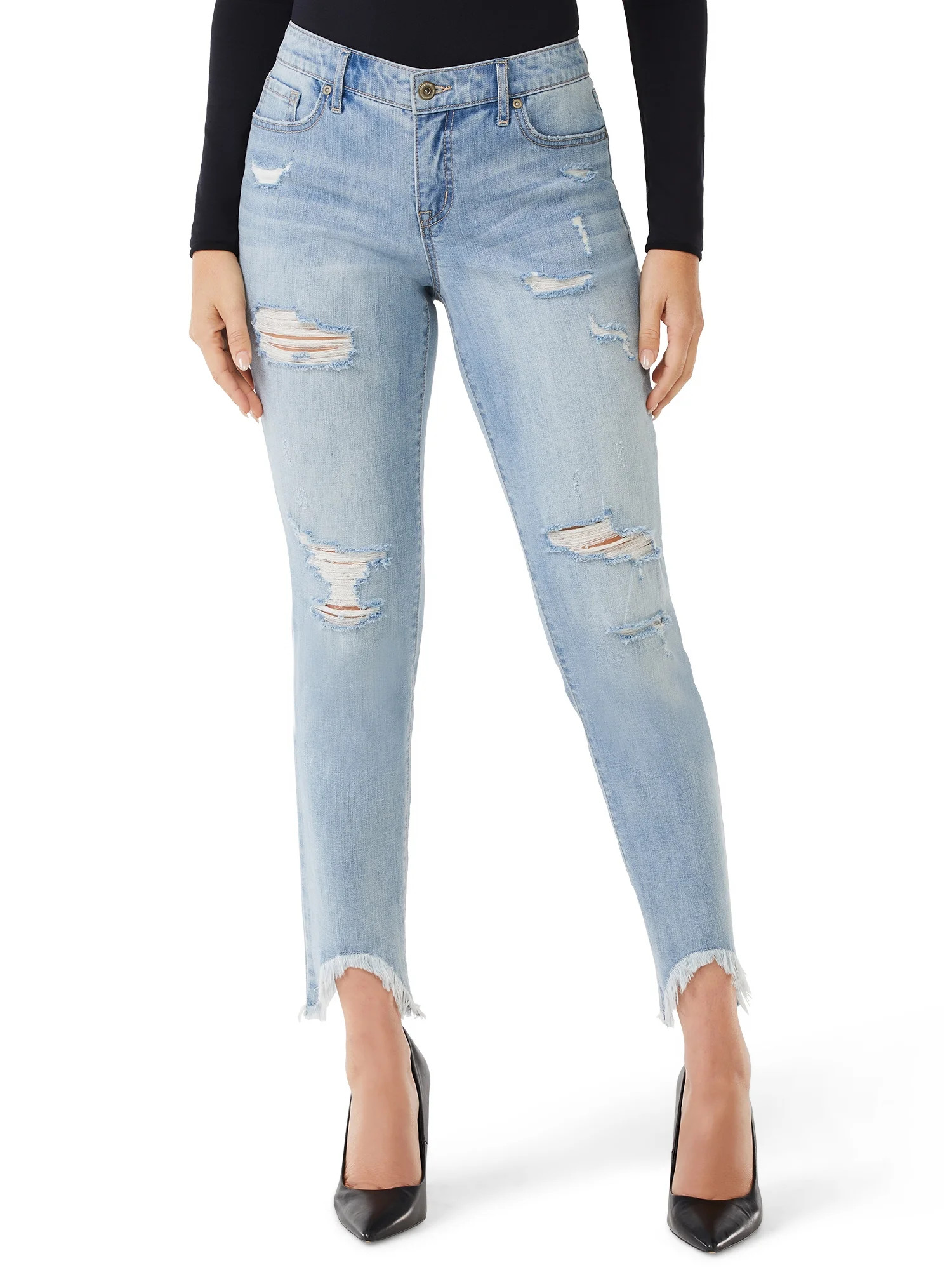 Sofia Jeans by Sofia Vergara Women's Bagi Boyfriend Distressed Jeans with Sharkbite Hem | Walmart (US)
