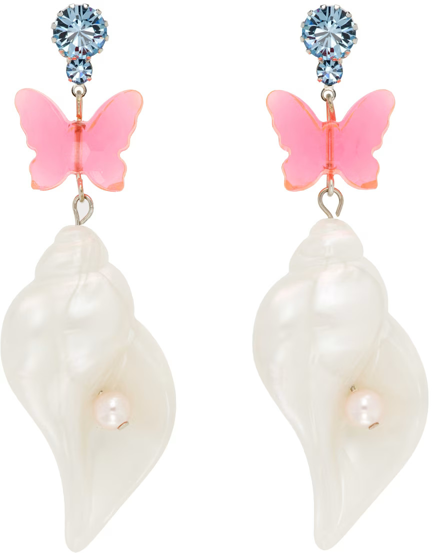SSENSE Exclusive Pink & White Tarina Tarantino Edition Pearl In The Shell Earrings | SSENSE