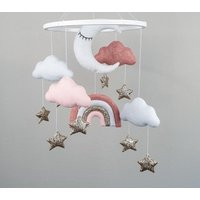 Crib Baby Mobile Girl, Rainbow Nursery, Pink Cloud Gold Stars Mobile, Hanging Cot Felt, Nursery Decor | Etsy (US)