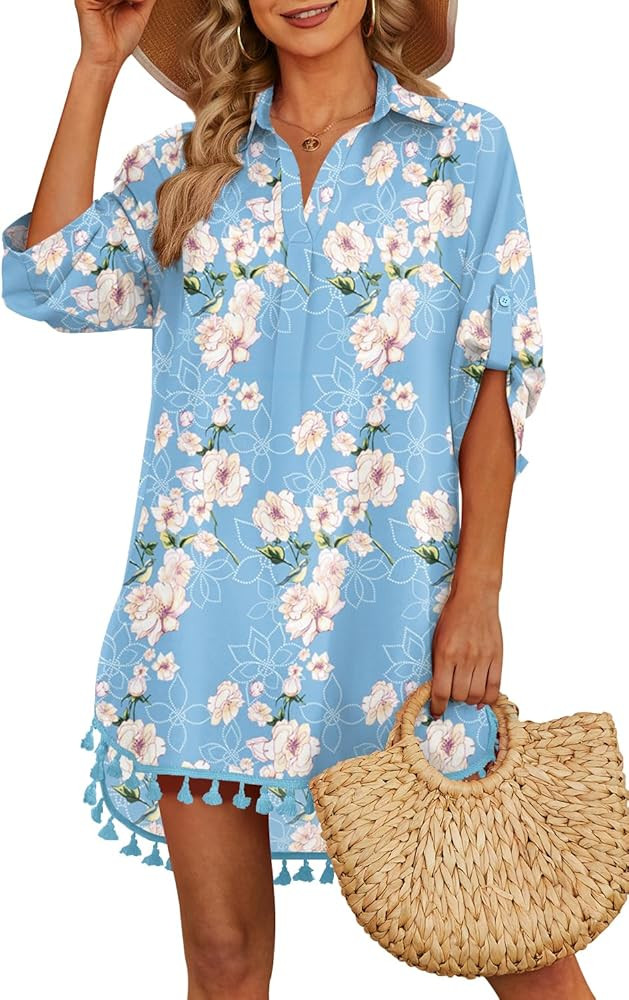 Yincro Women Swimsuit Cover Up Shirt 2025 Tassel Beach Bathing Suit for Swimwear Bikini Dress | Amazon (US)