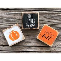 Mini Fall Signs, Hello Give Thanks Pumpkin Sign, Decor, Wooden Block Signs, Rustic Home Decor, Paint | Etsy (US)