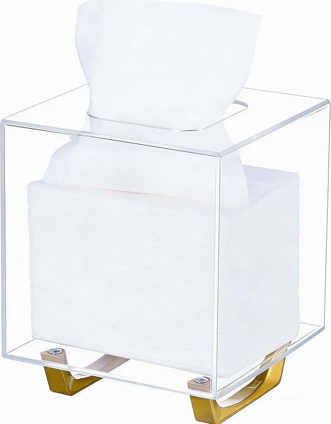 HBlife Clear Tissue Box Cover Square Acrylic Tissue Box Holder with Gold Plated Legs Napkin Dispe... | Amazon (US)