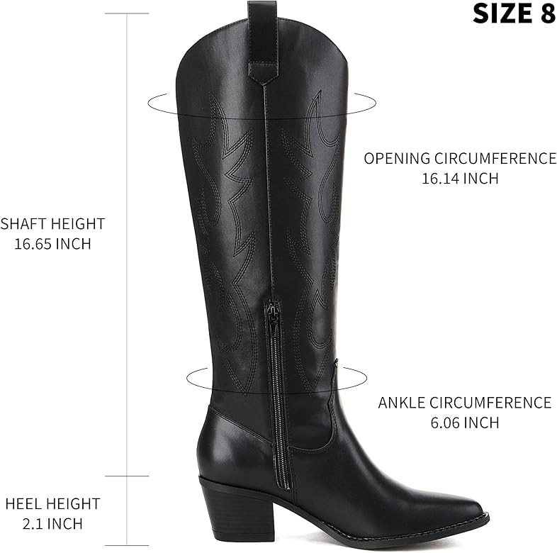Athlefit Women's Western Embroidered Cowboy Boots Pointed Toe Chunky Heel Pull On Knee High Boots | Amazon (US)