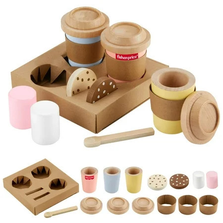Fisher-Price Wooden Coffee to Go Set, 15-Piece Cafe Shop Playset Toddler, Ages 3-5 Years | Walmart (US)