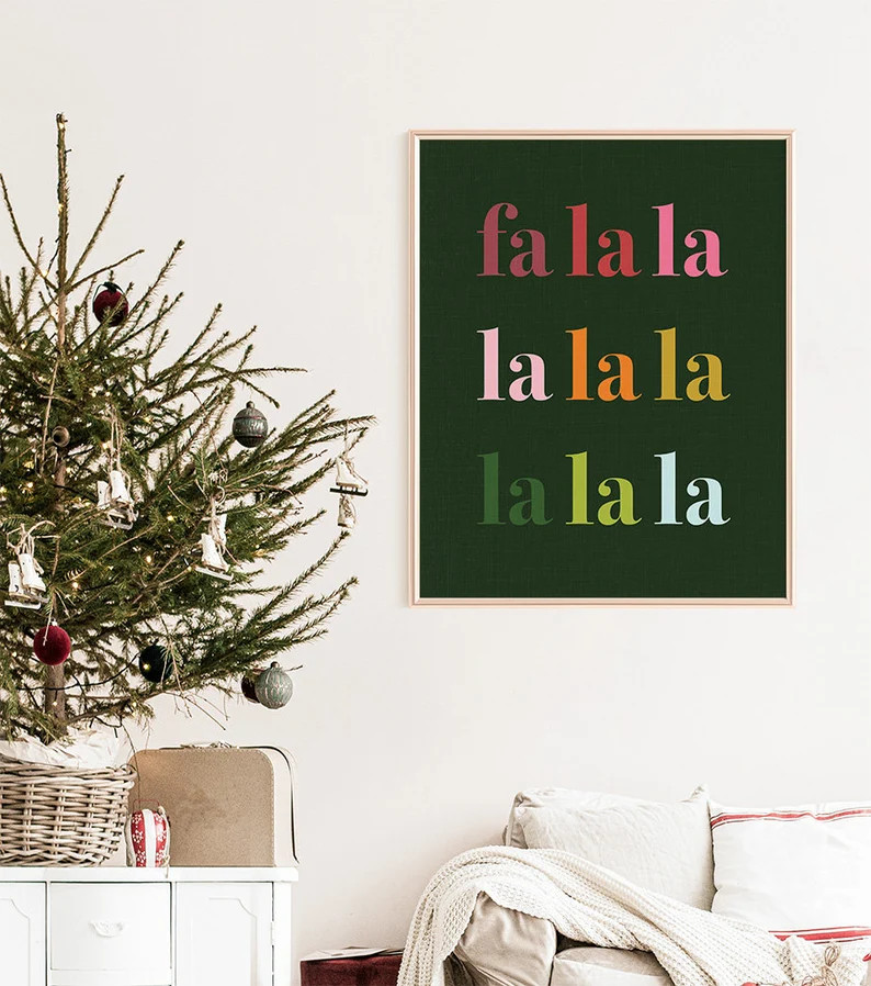 Colorful Fa La La Art Print on Dark Green Background - Etsy | Etsy (US)
